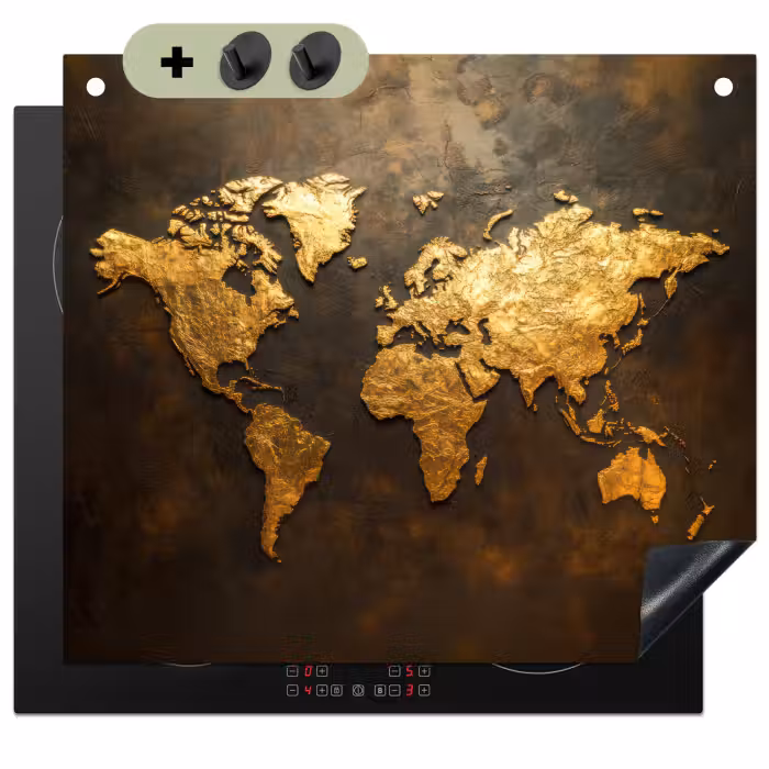 Inductie beschermer en spatscherm (2in1) - Wereldkaart - Goud - Roest