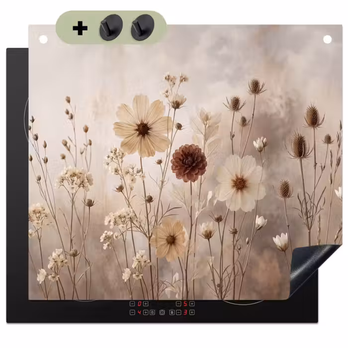 Inductie beschermer en spatscherm (2in1) - Wilde bloemen - Botanisch - Vintage - Natuur - Rustiek