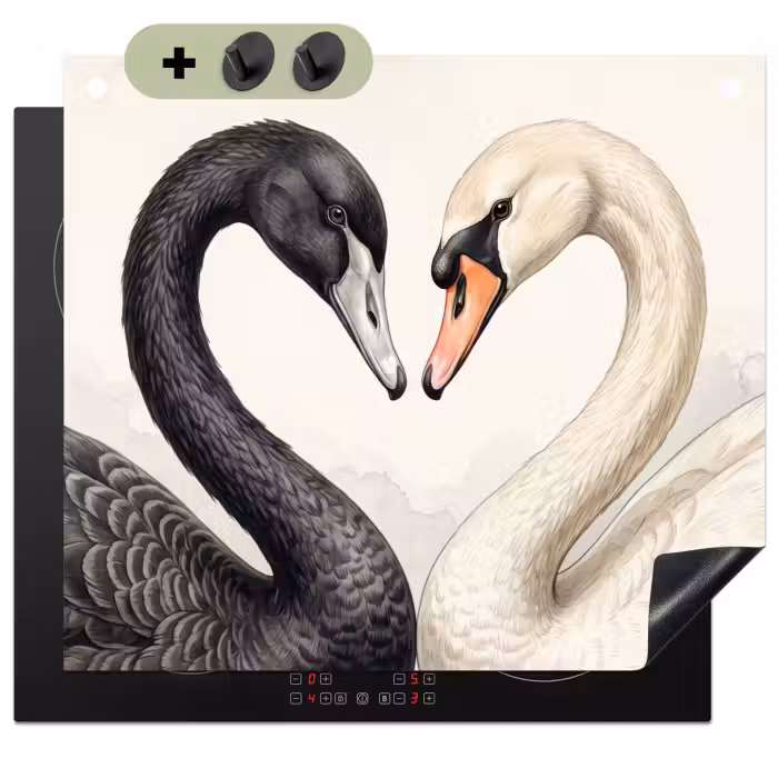 Inductie beschermer en spatscherm (2in1) - Zwanen - Hartvorm - Dieren