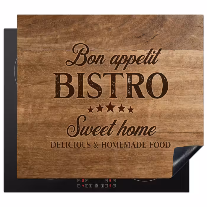 Inductie beschermer - Quote - Bistro - Bon appetit - Sweet home - Houtstructuur
