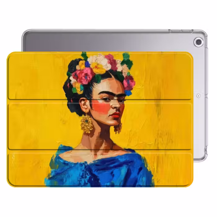 iPad hoes - Frida Kahlo - Vrouw - Geel - Blauw - Bloemen