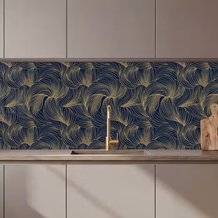 Keuken achterwand - Abstract - Lijnen - Blauw - Goud