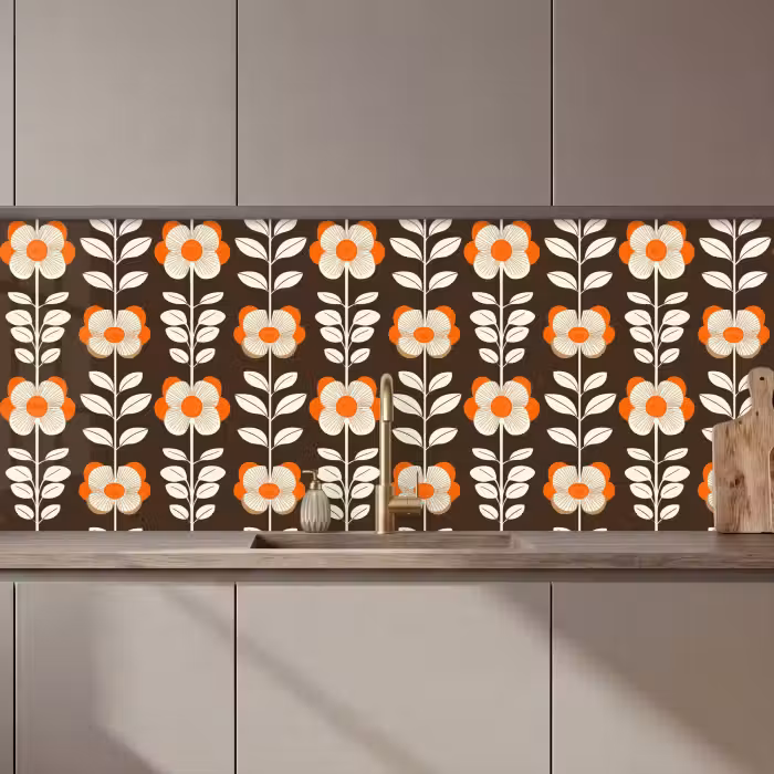 Keuken achterwand - Bloemen - Retro - Bruin