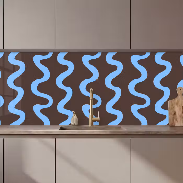 Keuken achterwand - Kronkelende lijnen - Blauw - Bruin - Minimalistisch