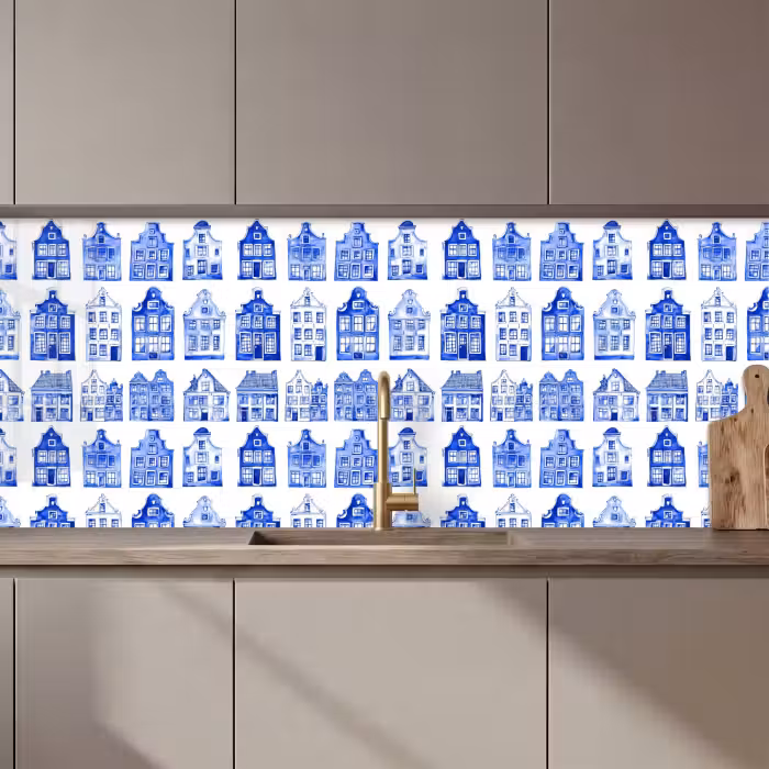 Keuken achterwand - Patroon - Huizen - Blauw