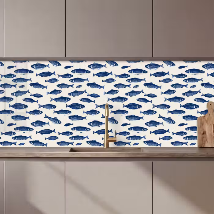 Keuken achterwand - Vissen - Patroon - Blauw - Wit