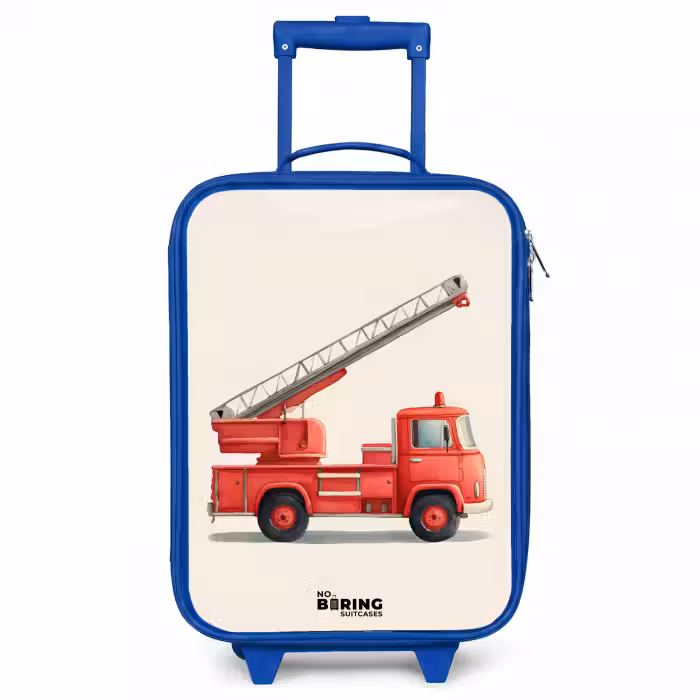Kinderkoffer - Blauw - Brandweerwagen - Getekend - Rood