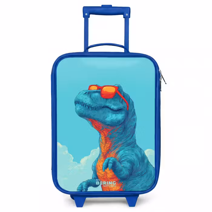 Kinderkoffer - Blauw - Dino met zonnebril