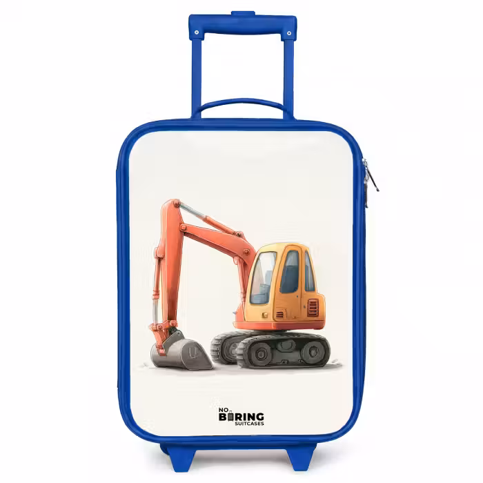 Kinderkoffer - Blauw - Graafmachine - Getekend - Oranje