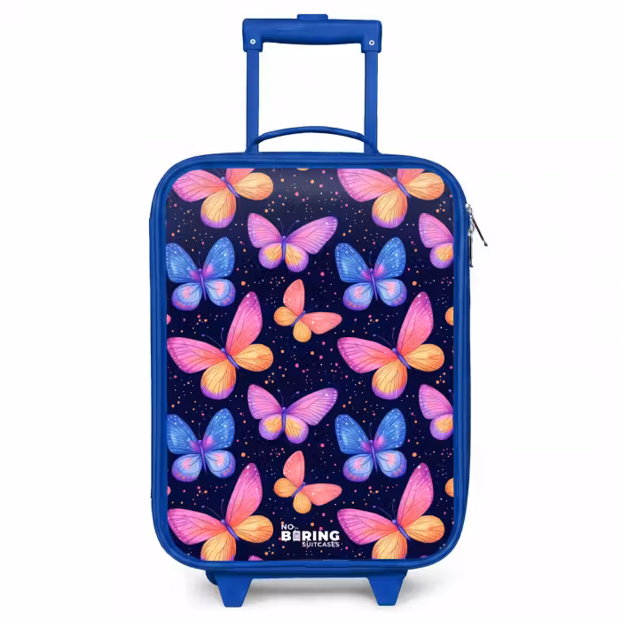 Kinderkoffer - Blauw - Kleurrijke vlinders in roze en blauw