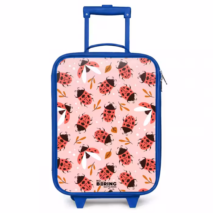 Kinderkoffer - Blauw - Rode lieveheersbeestjes op roze achtergrond