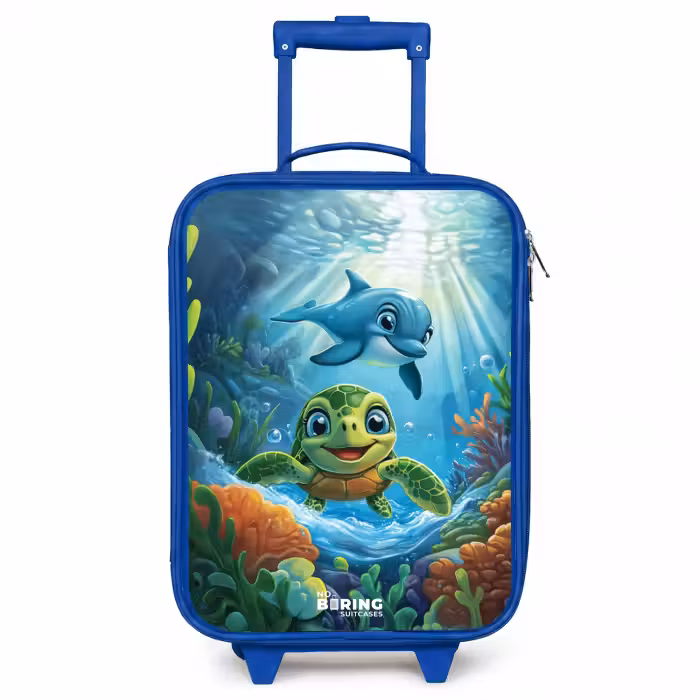 Kinderkoffer - Blauw - Schildpad en dolfijn in blauwe oceaan