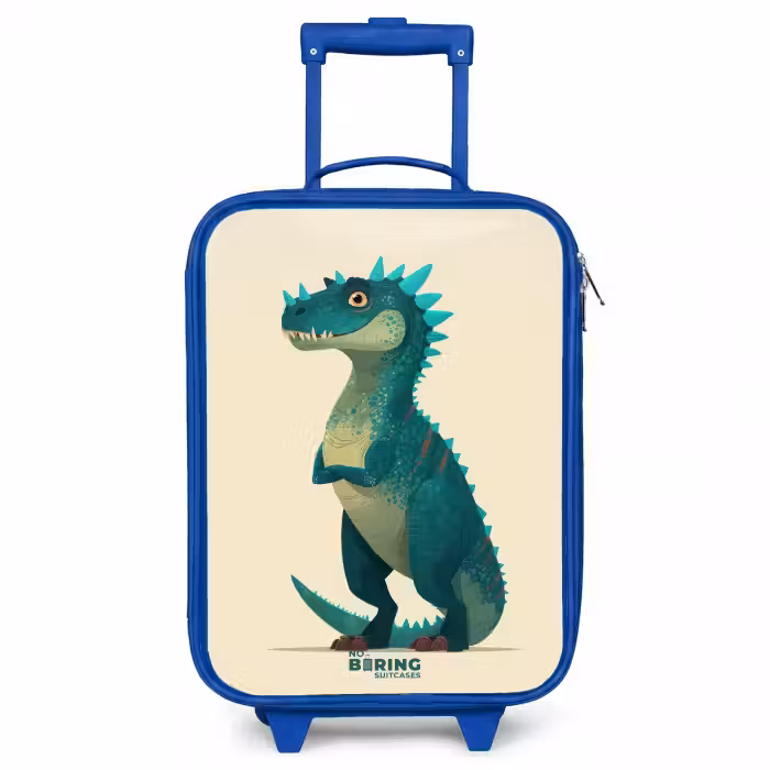 Kinderkoffer - Blauw - Spiky dino met vriendelijke blik