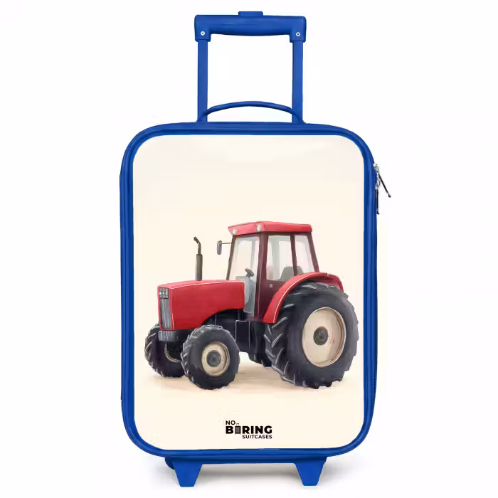 Kinderkoffer - Blauw - Tractor - Getekend - Rood