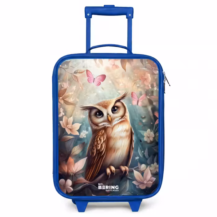 Kinderkoffer - Blauw - Uil met vlinders in mystiek bos