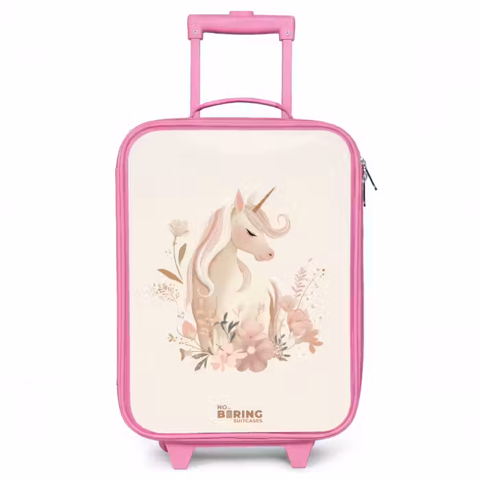 Kinderkoffer - Roze - Eenhoorn tussen bloemen in roze pastel kleuren