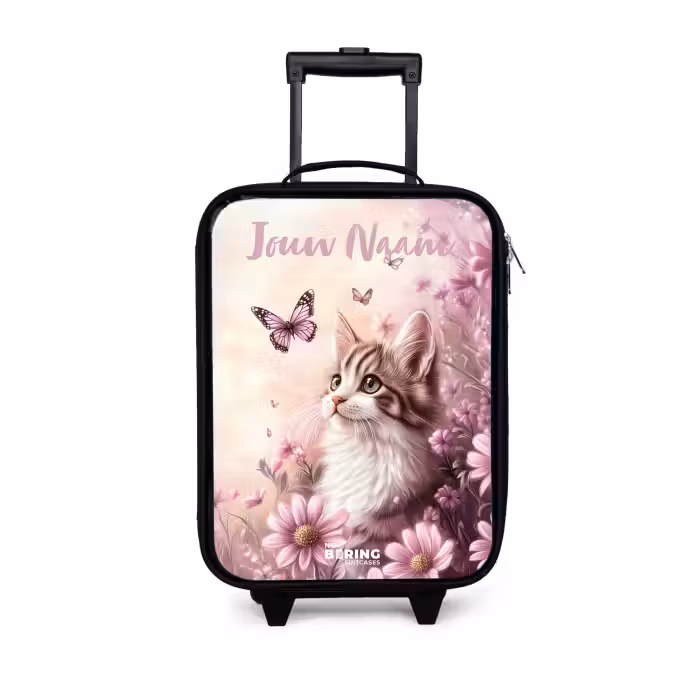 Kinderkoffers met naam - Kitten - Vlinders - Paars - Bloemen