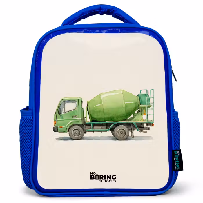 Kinderrugzak - Blauw - Betonmixer - Getekend - Groen