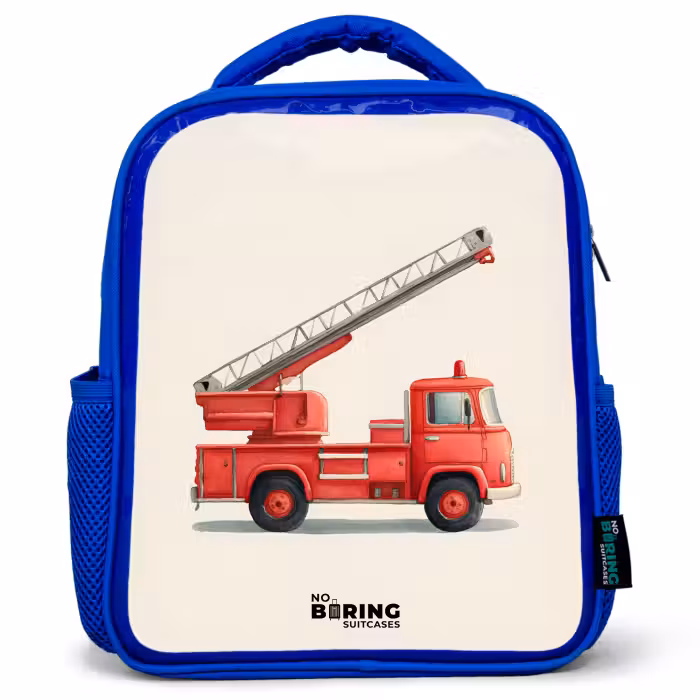 Kinderrugzak - Blauw - Brandweerwagen - Getekend - Rood