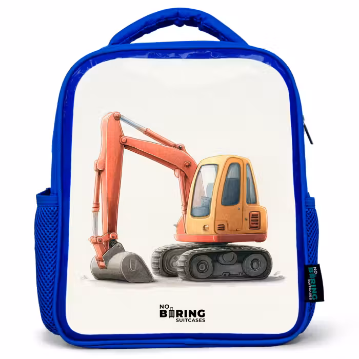 Kinderrugzak - Blauw - Graafmachine - Getekend - Oranje