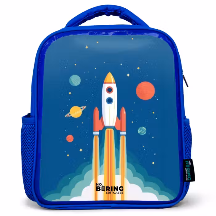Kinderrugzak - Blauw - Raket - Planeet - Sterren - Veelkleurig