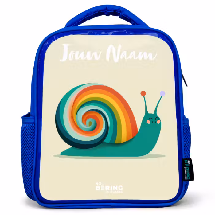 Kinderrugzak met naam - Blauw - Slak - Regenboog - Kleurrijk