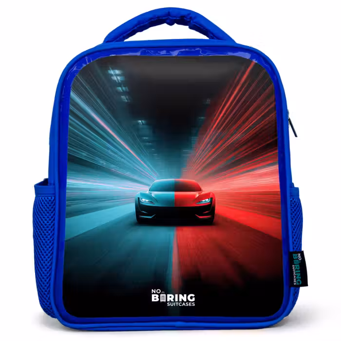 Kinderrugzak - Blauw - Sportwagen - Lichtstralen - Neon - Blauw