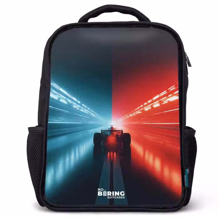 Kinderrugzak - Zwart - Baan - Raceauto - Neon - Rood