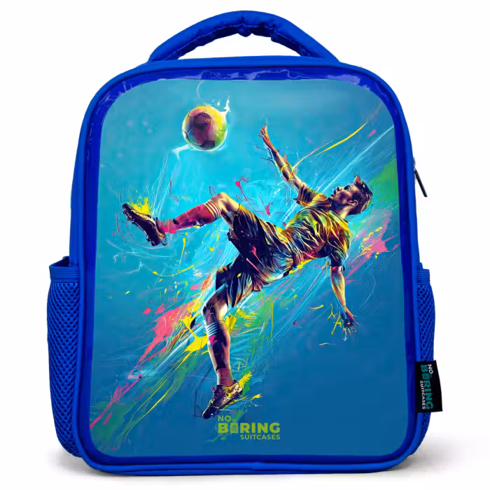 Kinderrugzak - Blauw - Neon - Voetbal - Schop - Kleurrijk