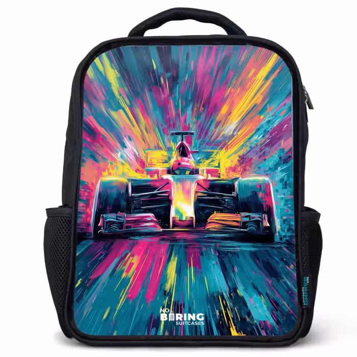 Kinderrugzak - Zwart - Raceauto - Explosie - Kleurrijk - Abstract