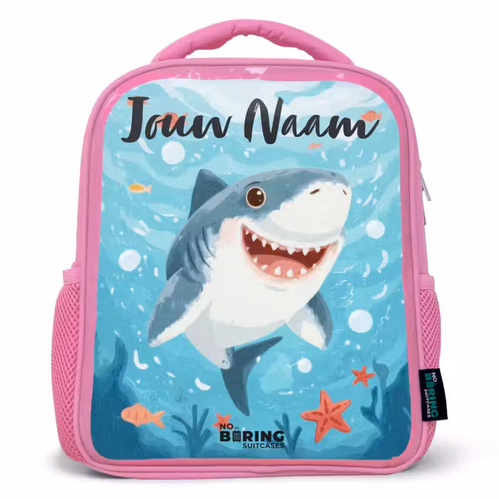 Kinderrugzak met naam - Roze - Haai - Water - Zee