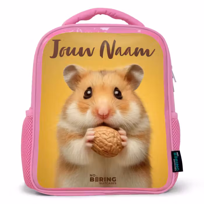 Kinderrugzak met naam - Roze - Hamster - Walnoot - Dier