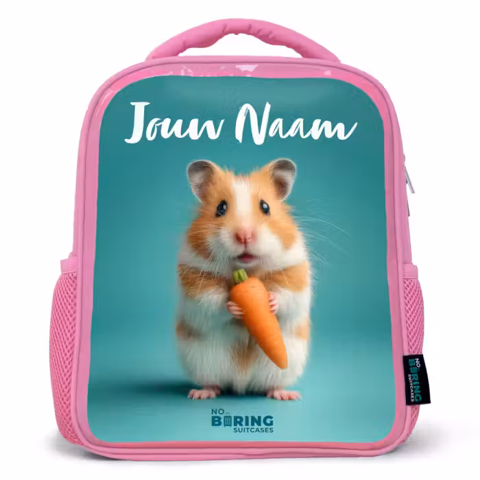 Kinderrugzak met naam - Roze - Hamster - Wortel - Dier