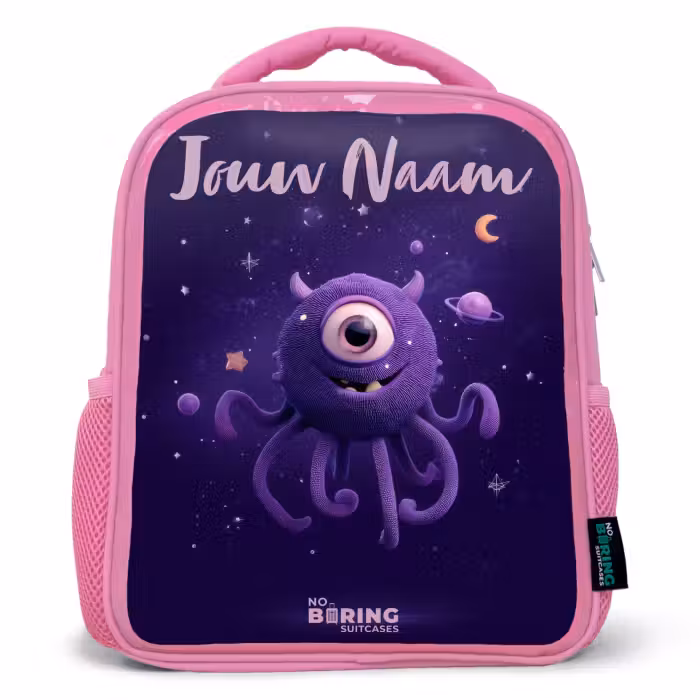 Kinderrugzak met naam - Roze - Kosmisch tentakelmonster