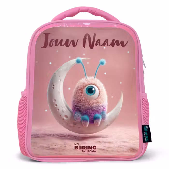 Kinderrugzak met naam - Roze - Maanwip met Pluizig Wezentje