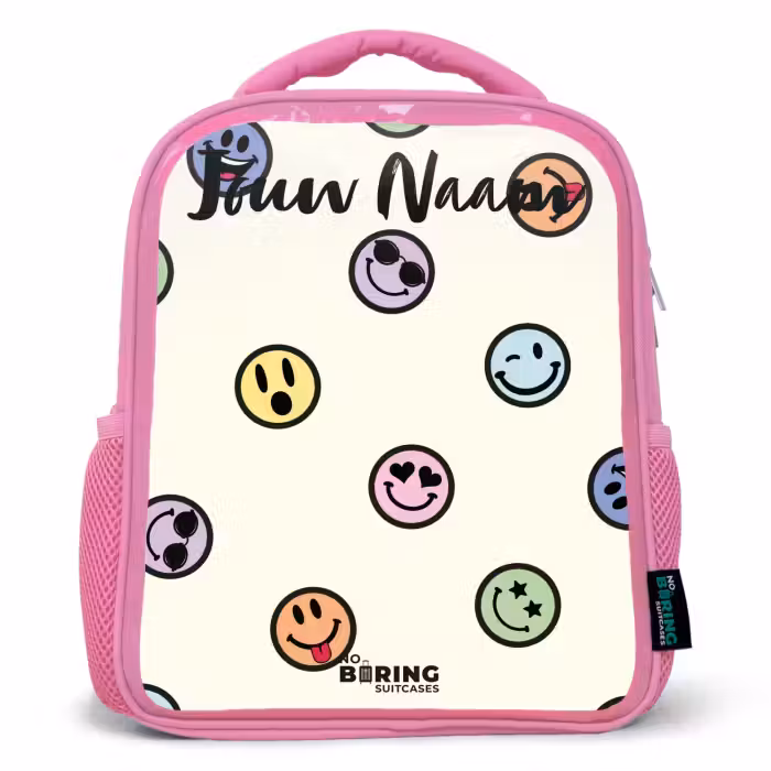 Kinderrugzak met naam - Roze - Speelse smiley-mix