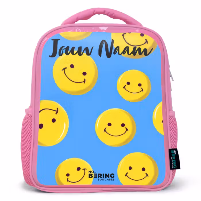 Kinderrugzak met naam - Roze - Vrolijke smileyregen