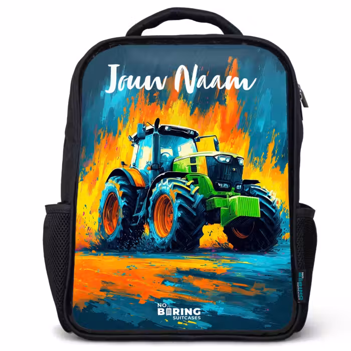 Kinderrugzak met naam - Zwart - Abstract - Tractor - Groen