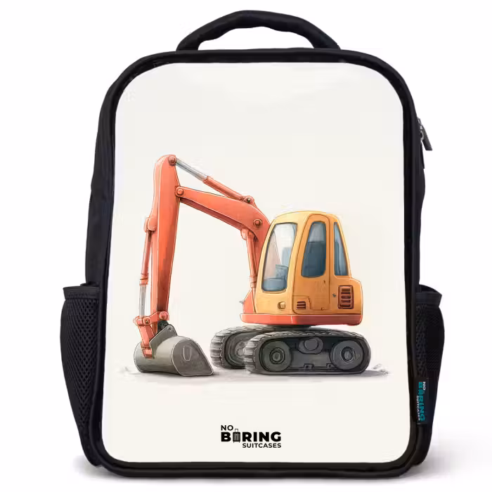 Kinderrugzak - Zwart - Graafmachine - Getekend - Oranje