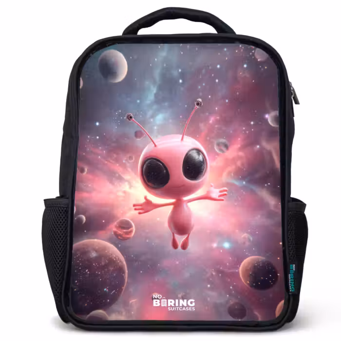 Kinderrugzak - Zwart - Roze Alien in Sterrennevel