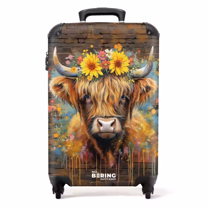 Koffer - Graffiti schotse hooglander met bloemen