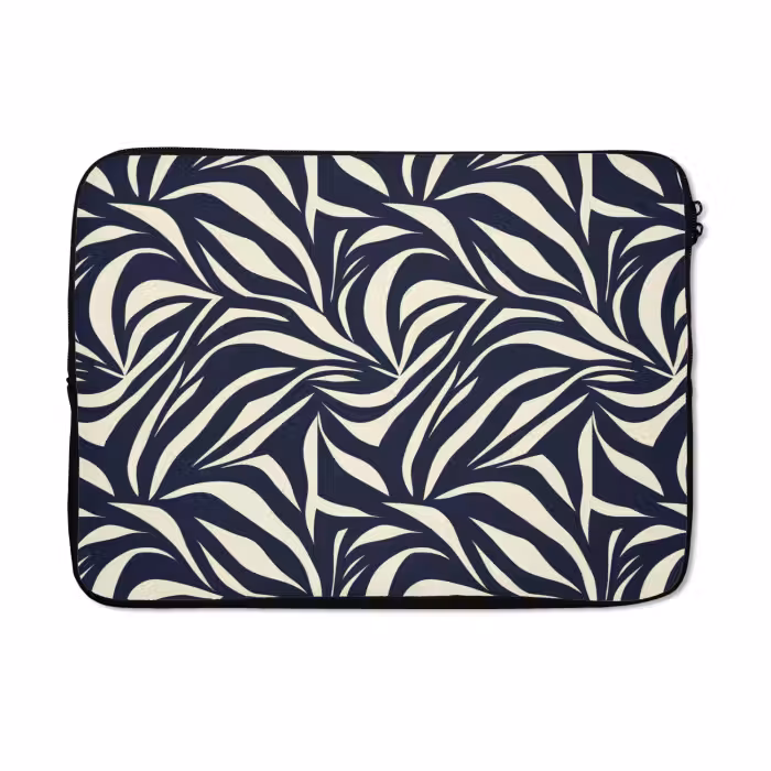 Laptophoes - Bladvormen - Blauw - Patroon - Wit