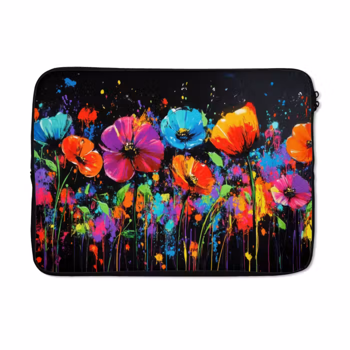 Laptophoes - Bloemen - Kleurrijk - Spetters