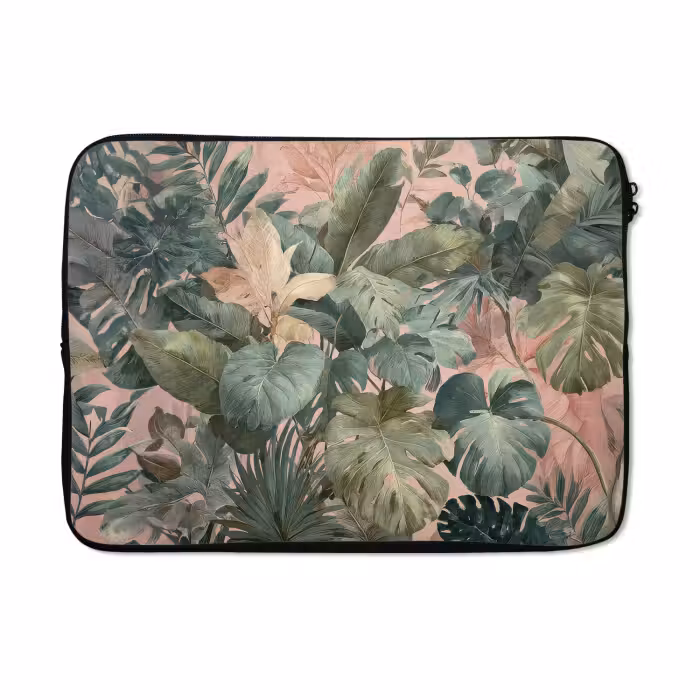 Laptophoes - Compositie van bladeren - Groen - Roze