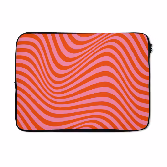 Laptophoes - Golvend patroon - Rood - Roze - Lijnen