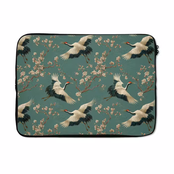 Laptophoes - Kersenbloesem - Kraamvogels - Groen
