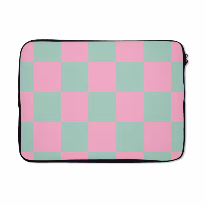 Laptophoes - Schaakbord patroon - Groen - Roze - Blokjes