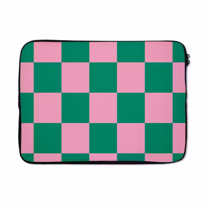 Laptophoes - Schaakbord patroon - Groen - Roze - Blokjes