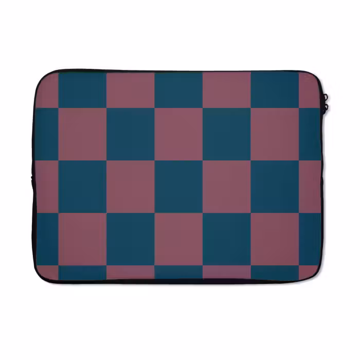 Laptophoes - Schaakbord print - Blauw - Rood - Blokjes