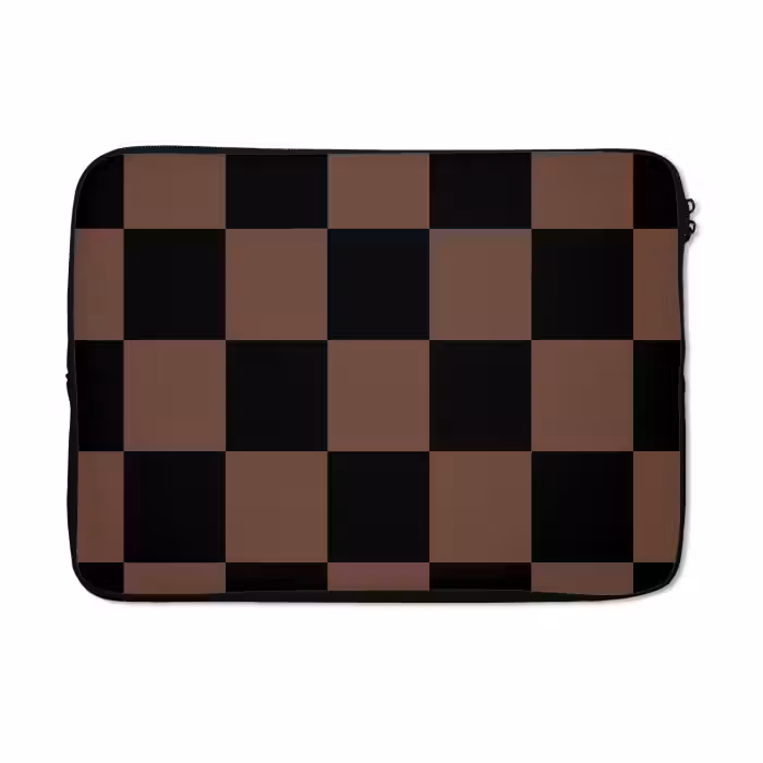 Laptophoes - Schaakbord print - Bruin - Zwart - Blokjes